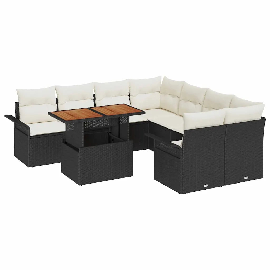 Set Divano da Giardino con archiviazione 9 pcs Nero Poly Rattan 3358049