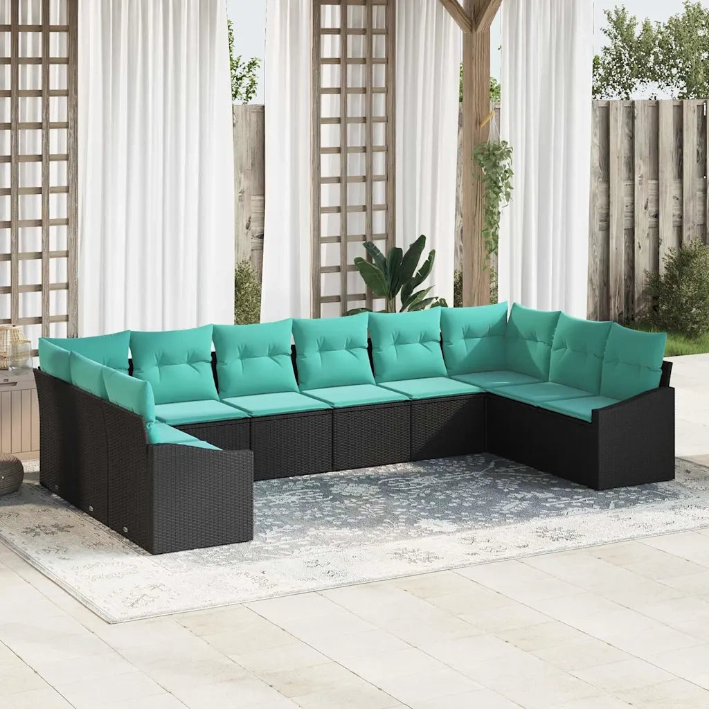 Set di divani con cuscino 10 pcs Nero polyrattan 3346906