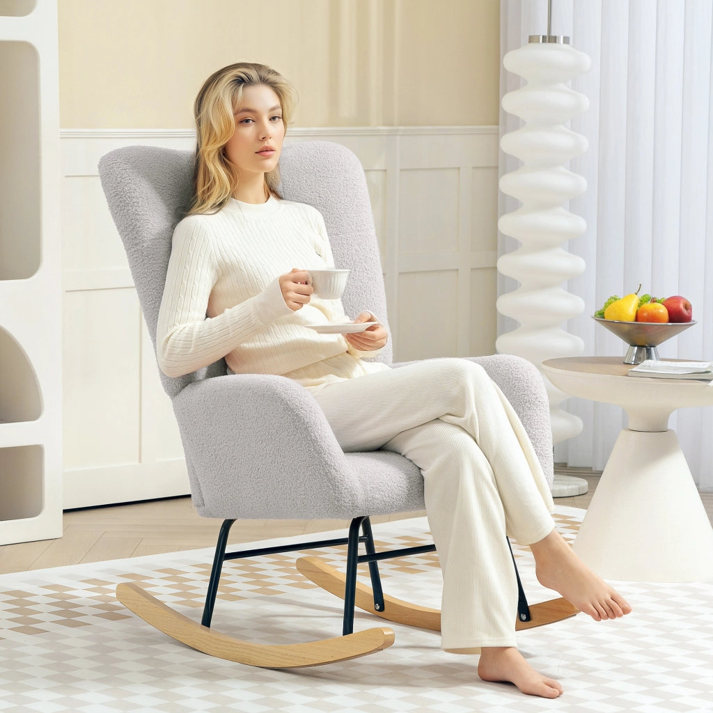 Poltrona Dondolo Imbottita ¨C Minimal ¨C Grigio Chiaro
