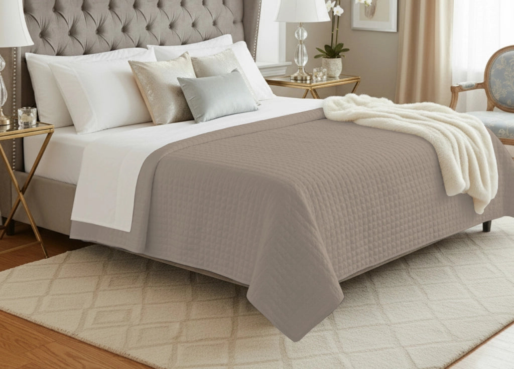 Quilt Trapuntino Piumino Estivo 100gr/mq Raso Cotone Tinta Unita Matrimoniale - Matrimoniale - Tortora