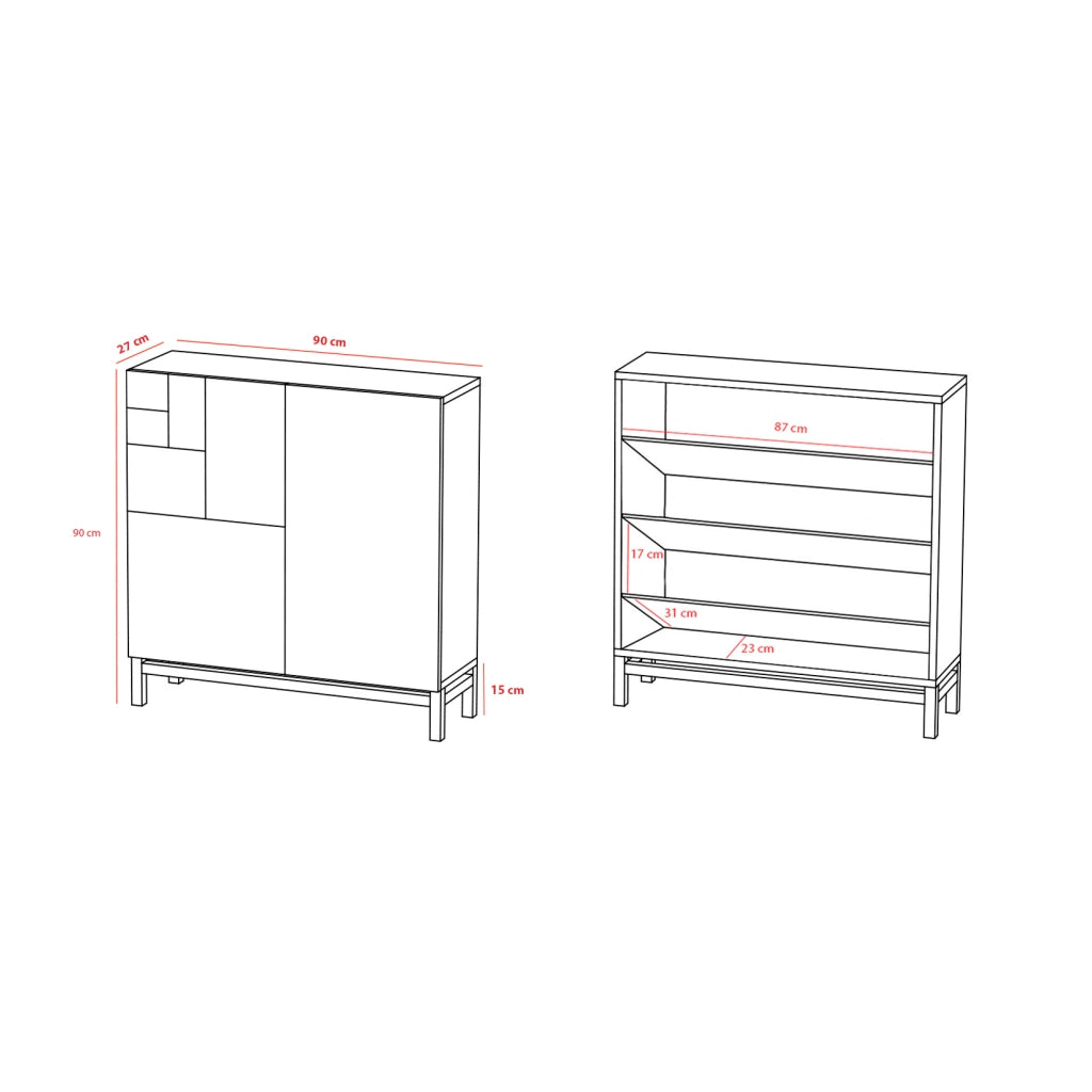 Scarpiera Herdasa effetto noce chiaro gambe verdi 90x90x27
