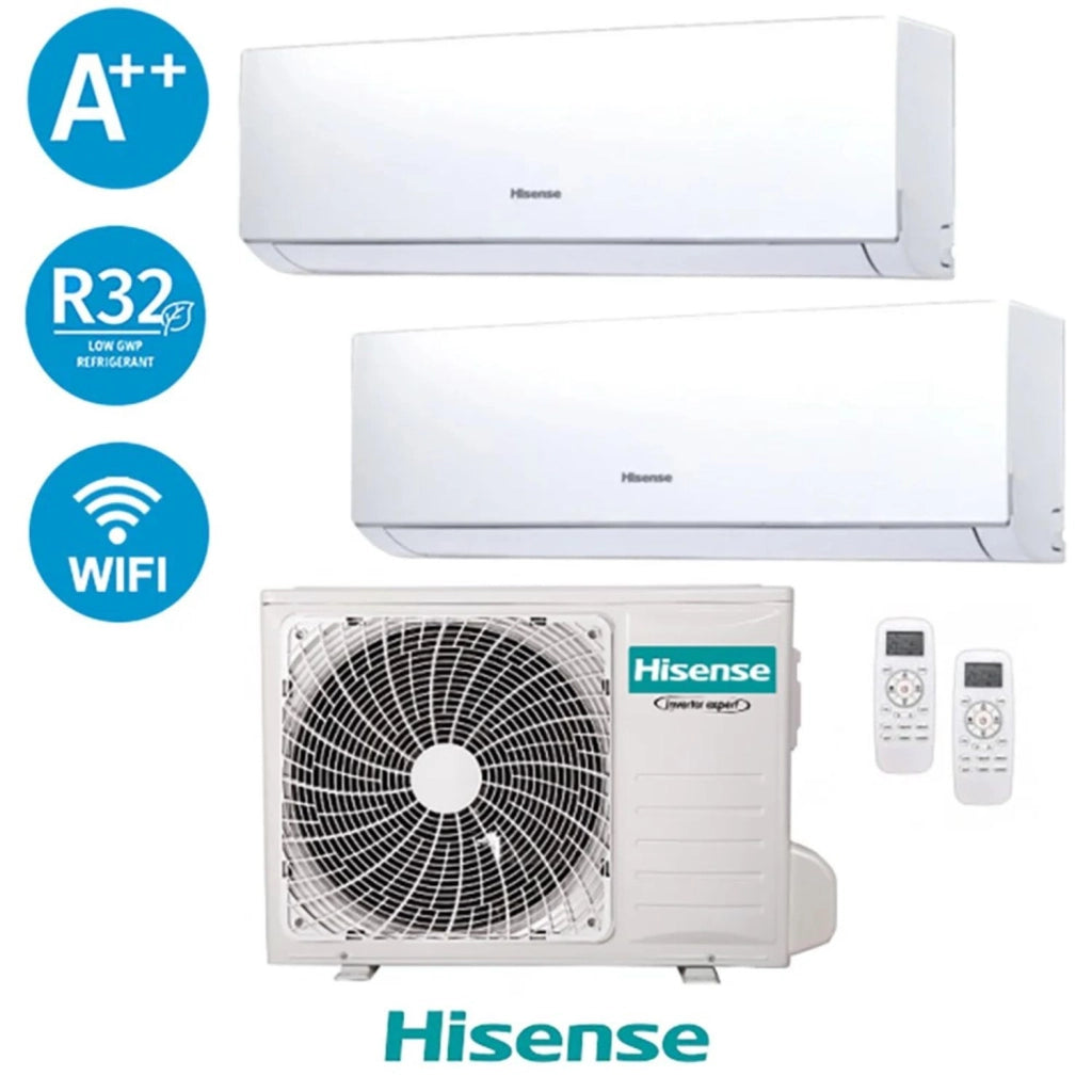 Hisense Climatizzatore Dual 12000BTU+12000BTU Pompa Calore A++/A+ WiFi Hi-Comfort Split Inverter 2AMW42U4RGC