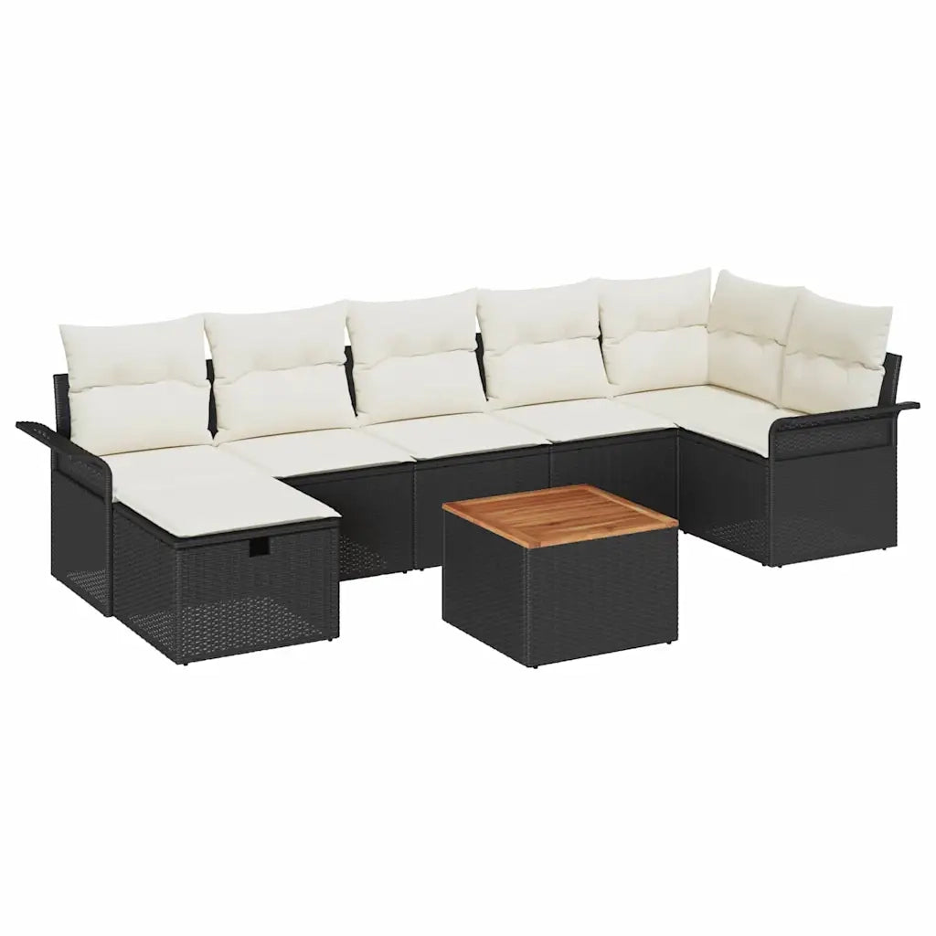 Set Divano da Giardino con cuscino 8 pcs Nero Poly Rattan