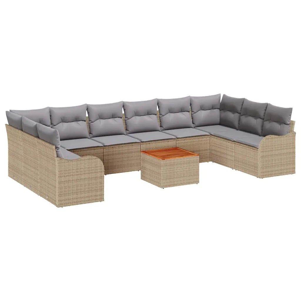 Set Divano da Giardino con cuscino 10 pcs Beige polyrattan