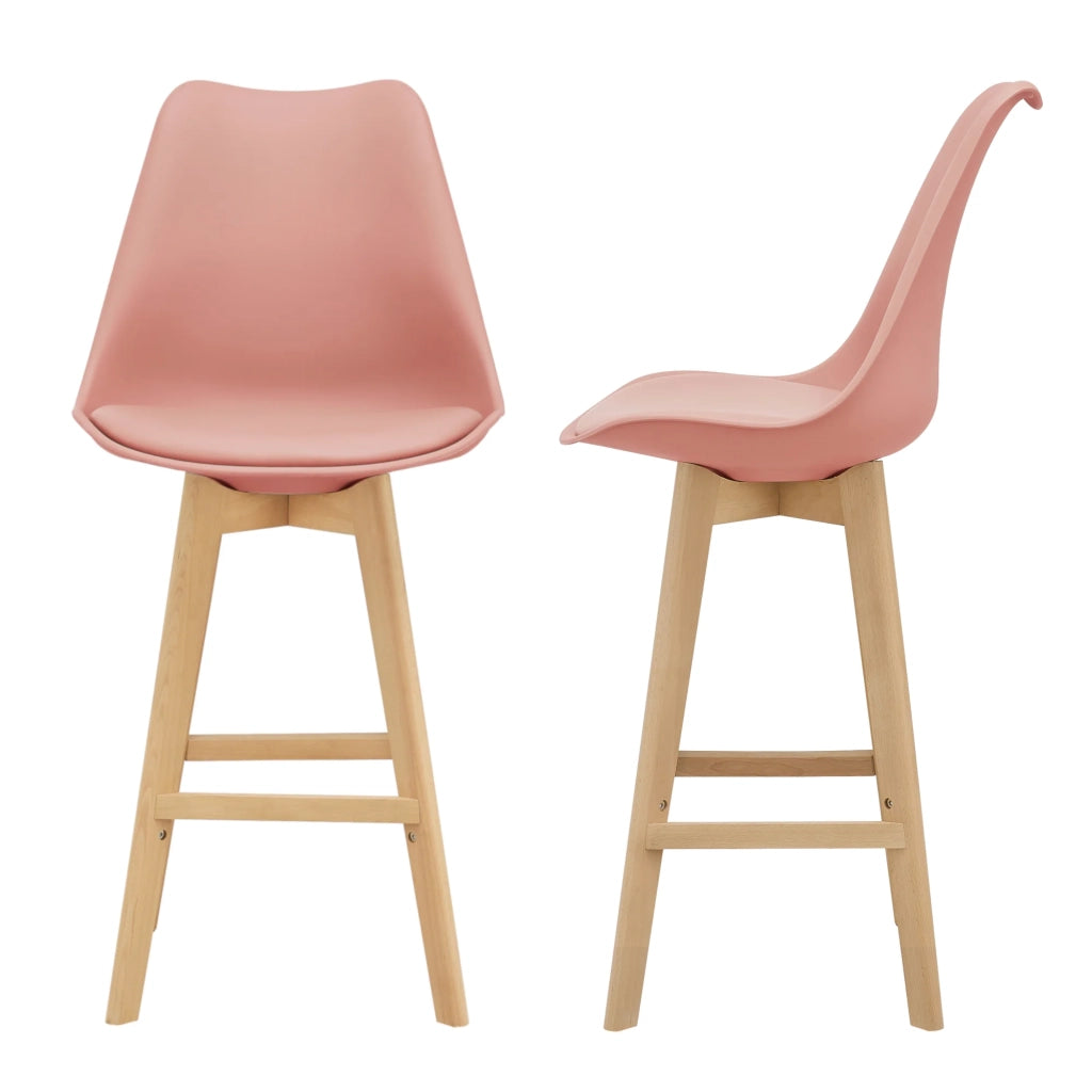 Set di 2 sgabelli da bar con seduta schienale e poggiapiedi legno di faggio 105 cm rosa 03_0002782