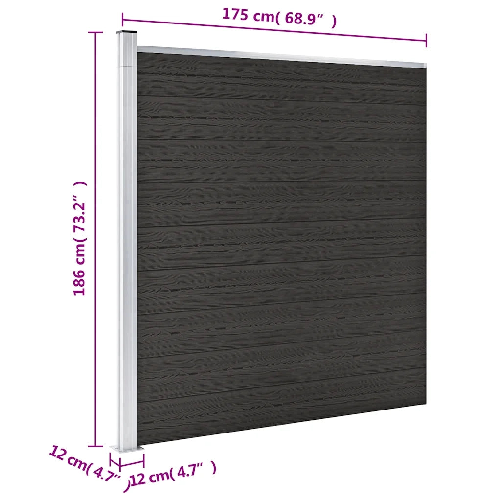 Pannello di recinzione | Recinzione da Giardino in WPC 175x186 cm Nero