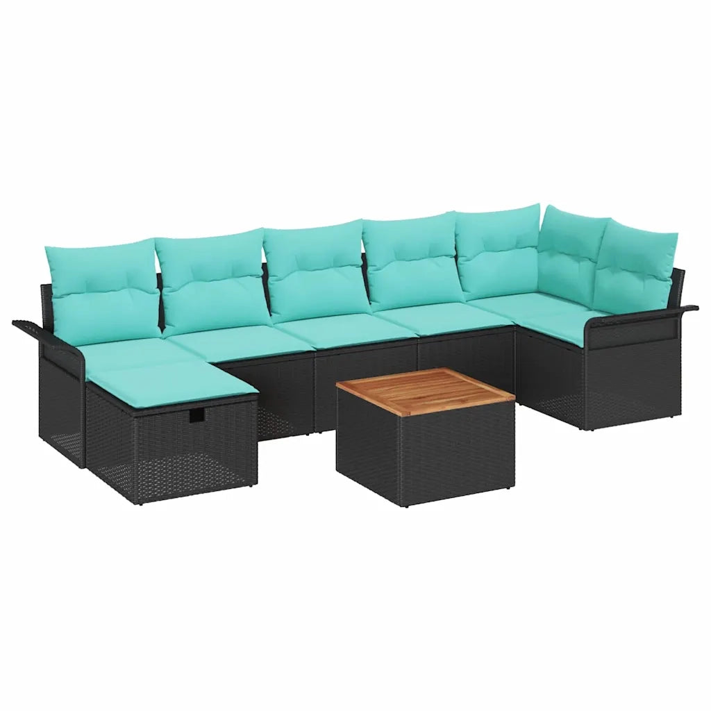 Set Divano da Giardino con cuscino 8 pcs Nero Poly Rattan 3360798