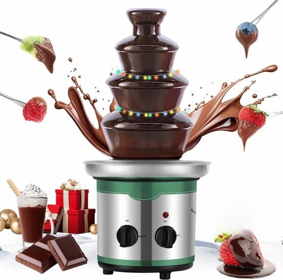 Fonte di Cioccolato 4 Strati - 170W - 1350g - Acciaio Inox - Per Fonduta e Feste - Facile da Pulire