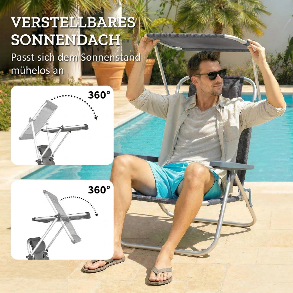 Sdraio pieghevole Sdraio da giardino con tetto regolabile a cuscinetto schienale regolabile in 6 posizioni 62 x 68 x 79 cm Grigio
