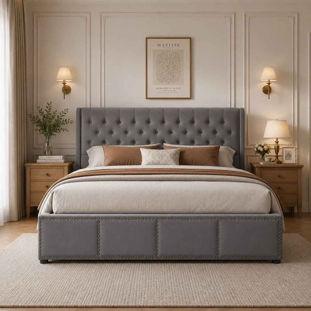 letto imbottito velluto grigio 140 x 200 cm