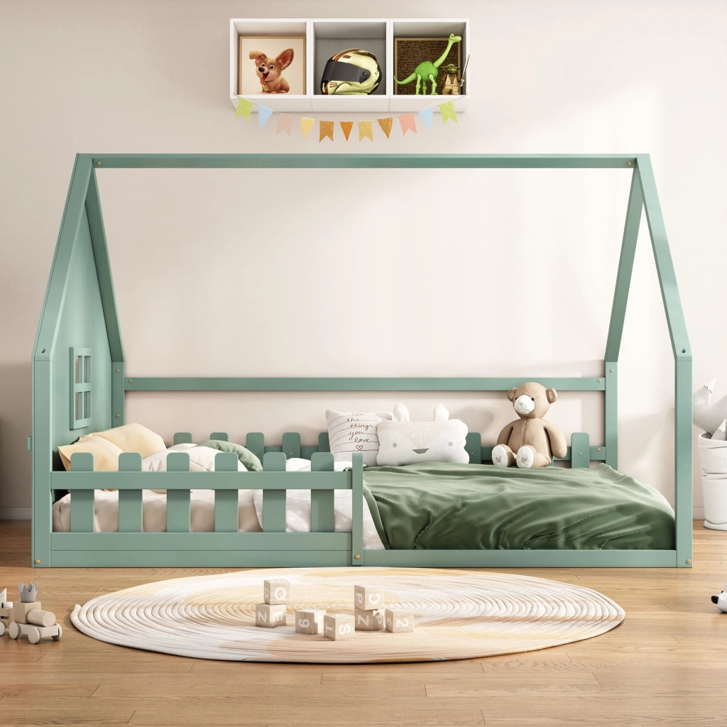 Letto singolo per bambini - Zephmum- 140x200 cm- Verde- Pino, sponde