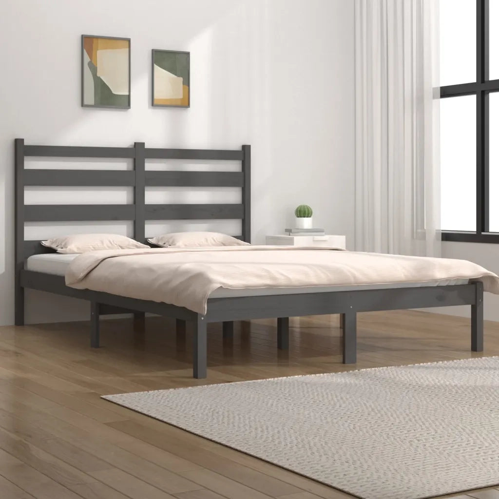 Giroletto-Struttura Letto Grigio in Legno Massello di Pino 200x200 cm 535426