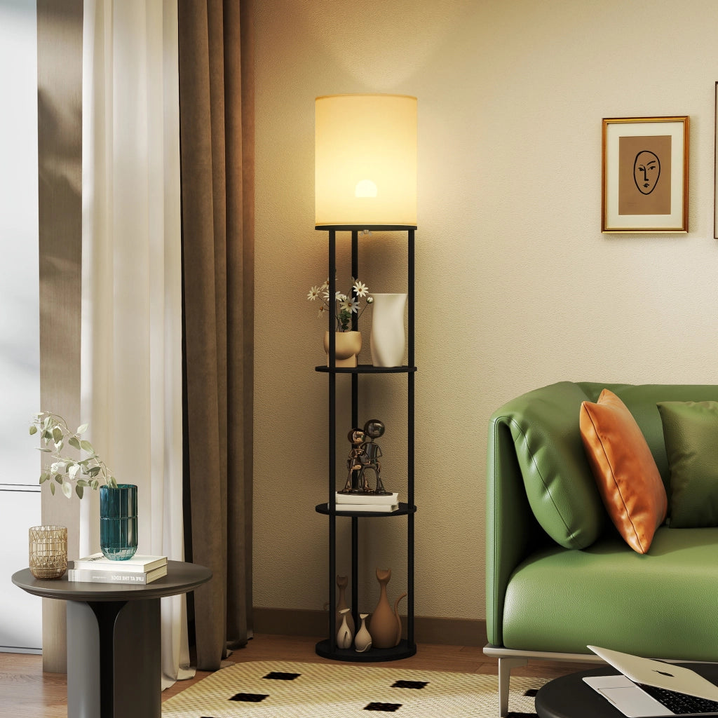 Lampada da Terra con Scaffali ¨C zephmum ¨C Nero 3 Temperature Colore Telecomando