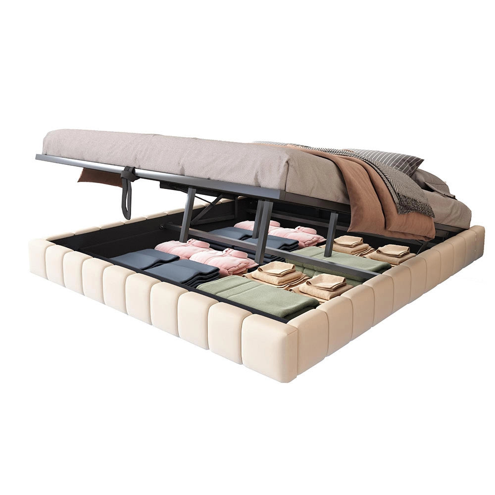Letto-Xylo-180x200 cm-idraulico, LED, senza testiera, lino beige