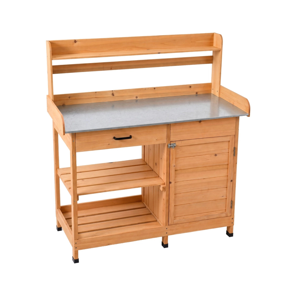 Gröunden - Tavolo da Lavoro per Giardinaggio 102x125x41,4 cm con Ripiano in Metallo e Armadietto in Legno massello