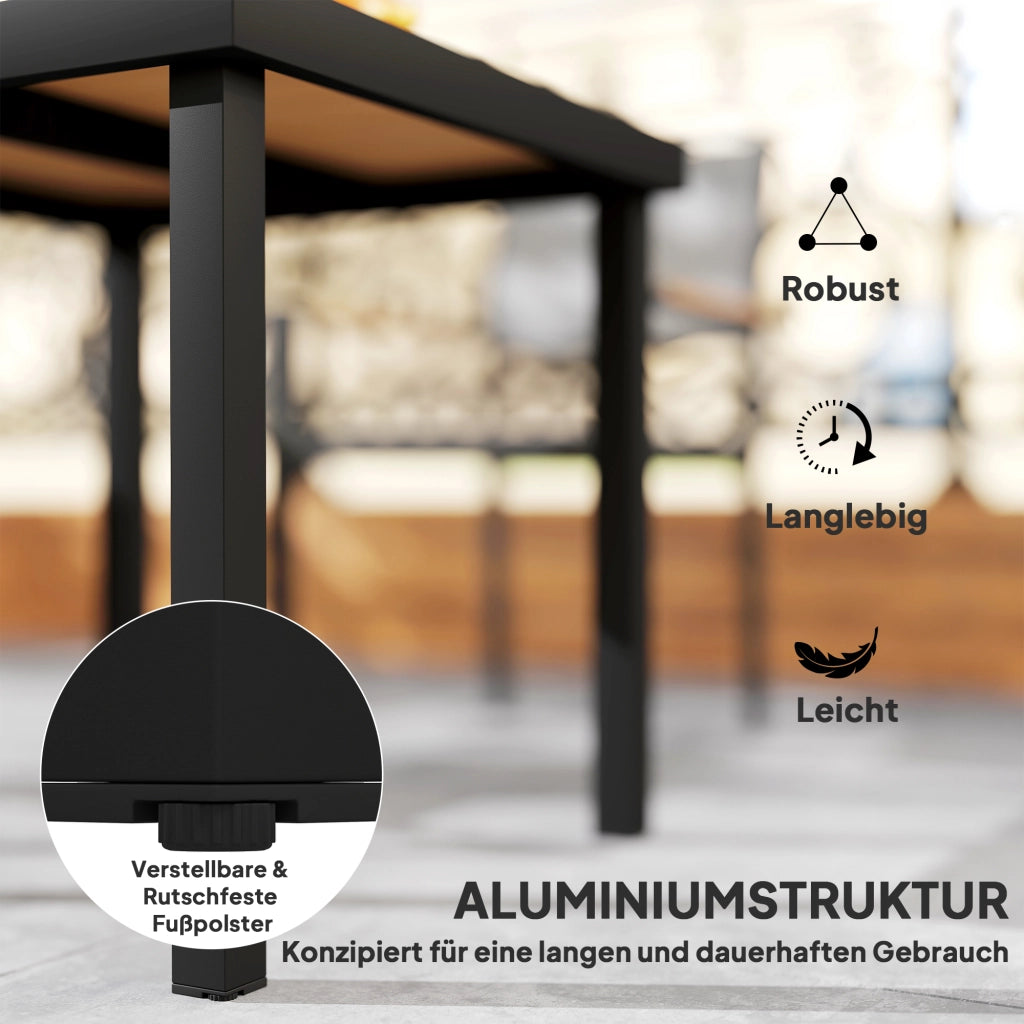 DESMIU Tavolo da Giardino in Plastica con Piano Effetto Legno, Struttura in Alluminio, Legno Naturale 78 × 78 × 74 cm