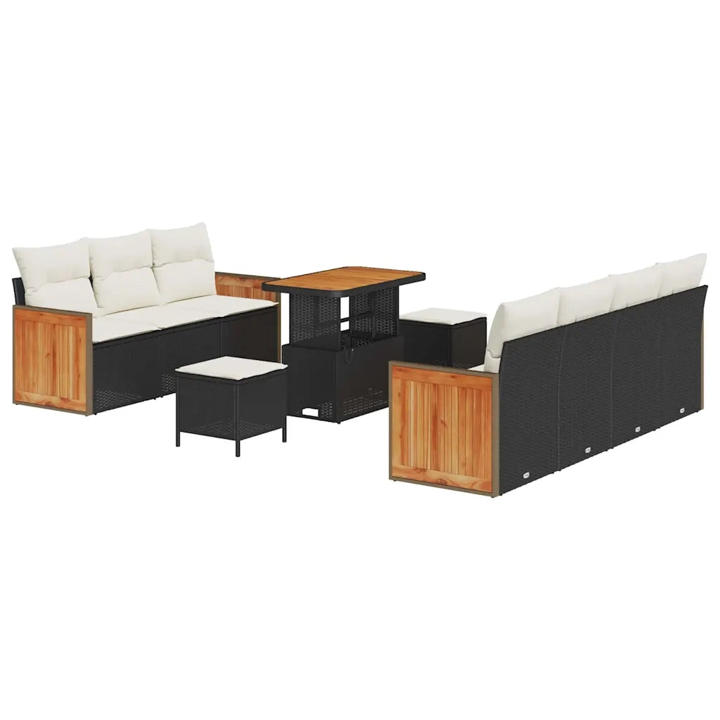 Set Divano da Giardino 13 pcs Nero e Crema polyrattan