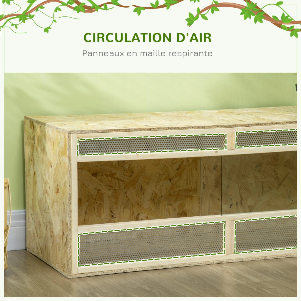 Terrario in legno OSB per rettili con porta scorrevole in vetro ¨C zephmum ¨C 120x50x50 cm naturale