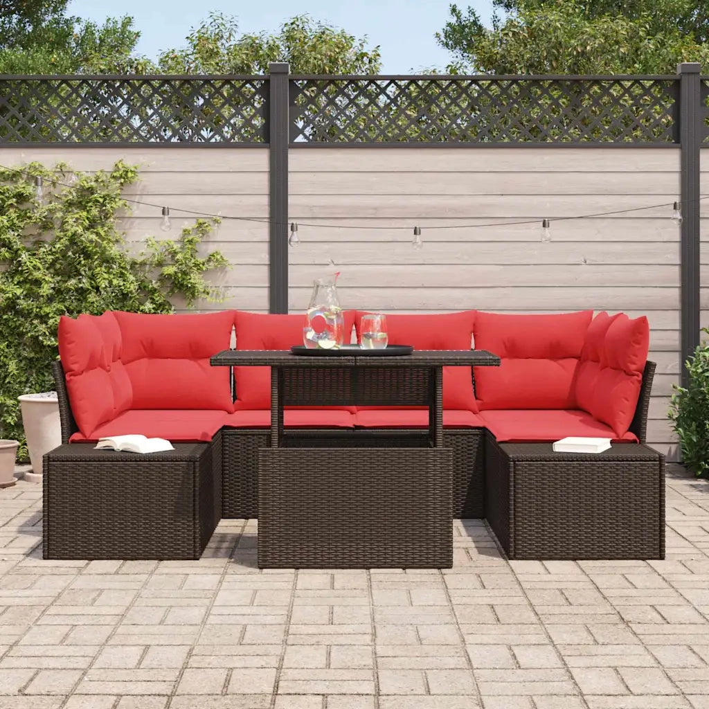 Set di divani con cuscino 7 pcs Marrone e Rosso polyrattan 3349120