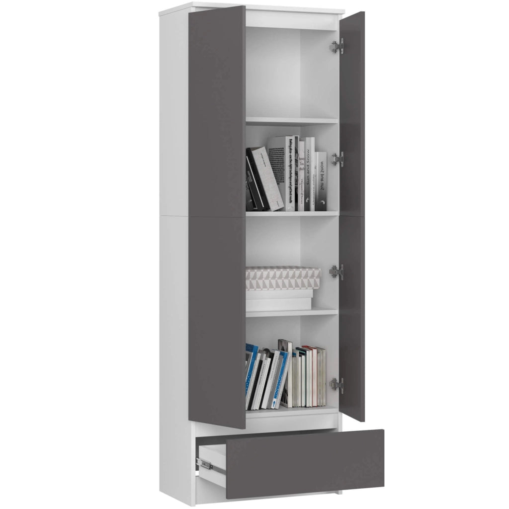 Armadio da ufficio AKORD R60 Bianca 60 cm 2 ante 1 cassetto inserto frontale Grigio Grafite 60x35x180 cm