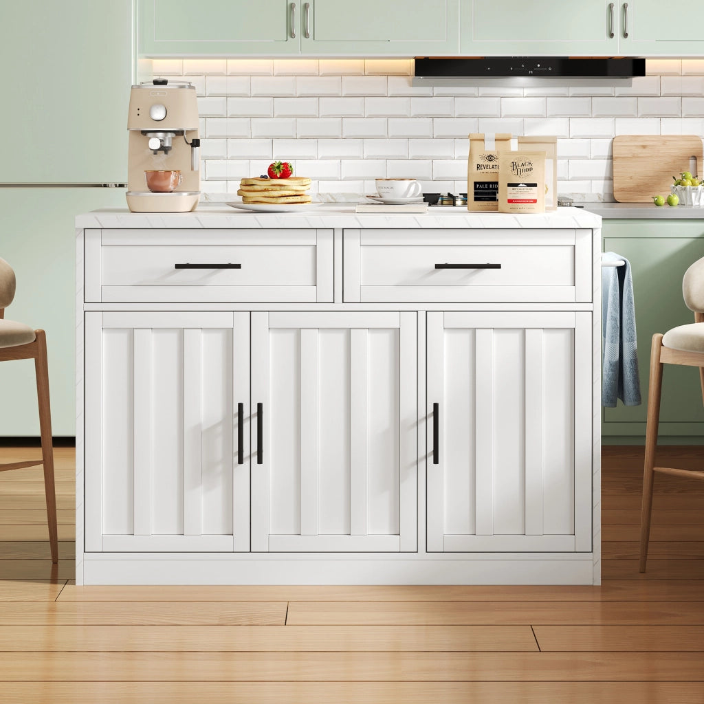 Isola da cucina 120x60x91 cm con piano bar, prese USB, cassetti e ante, bianco