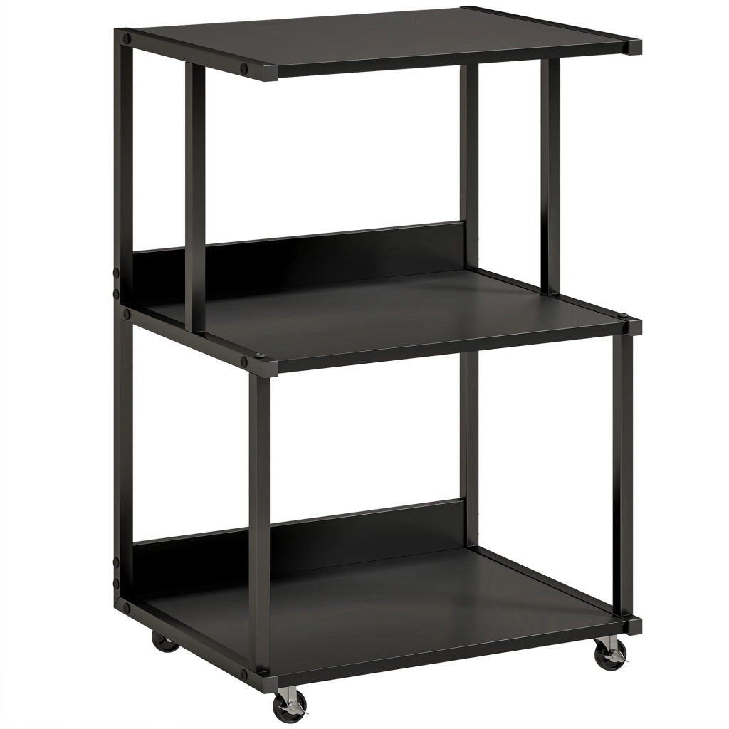 Mobile Supporto Stampante 3 livelli 50x40x75 cm con Ruote e Ripiani in Metallo Nero