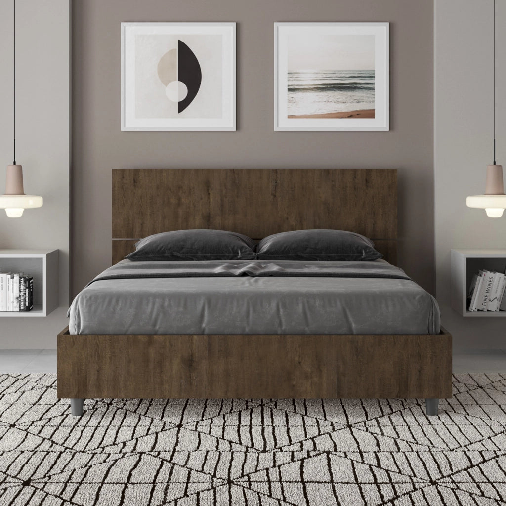 BS COM Letto matrimoniale francese contenitore 140x200 testata dritta noce