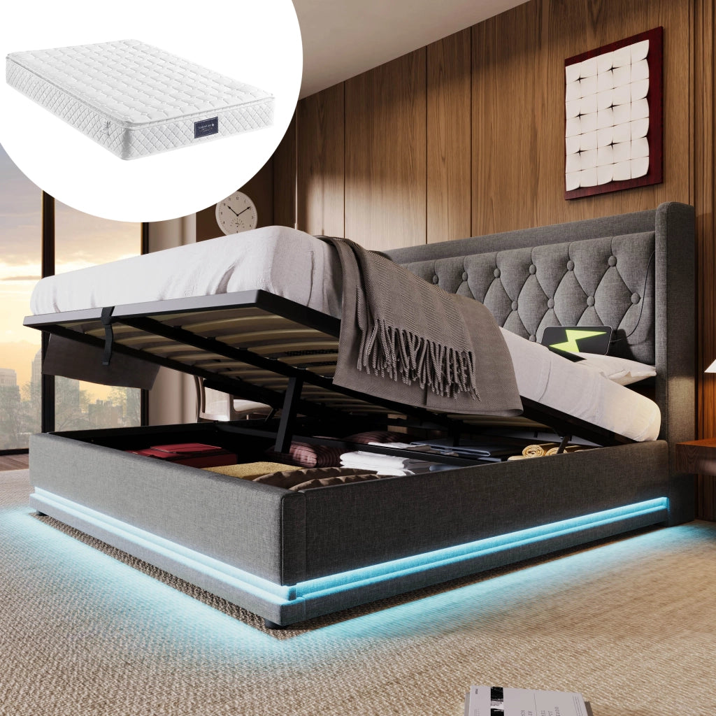 letto imbottito cotone grigio 140 x 200 cm