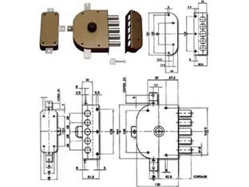 1pz serratura quintuplice applicare senza scrocco pompa 3300 mm60 dx cod:ferx.fer214179