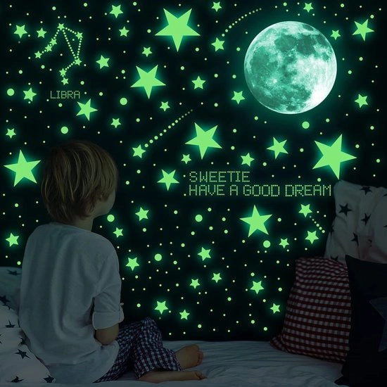 Sticker a luce emozionante per bastone – 637 pezzi stelle, luna e punti stellari adesivi a luce emozionante – decorazione per parete DIY per camera da bambini