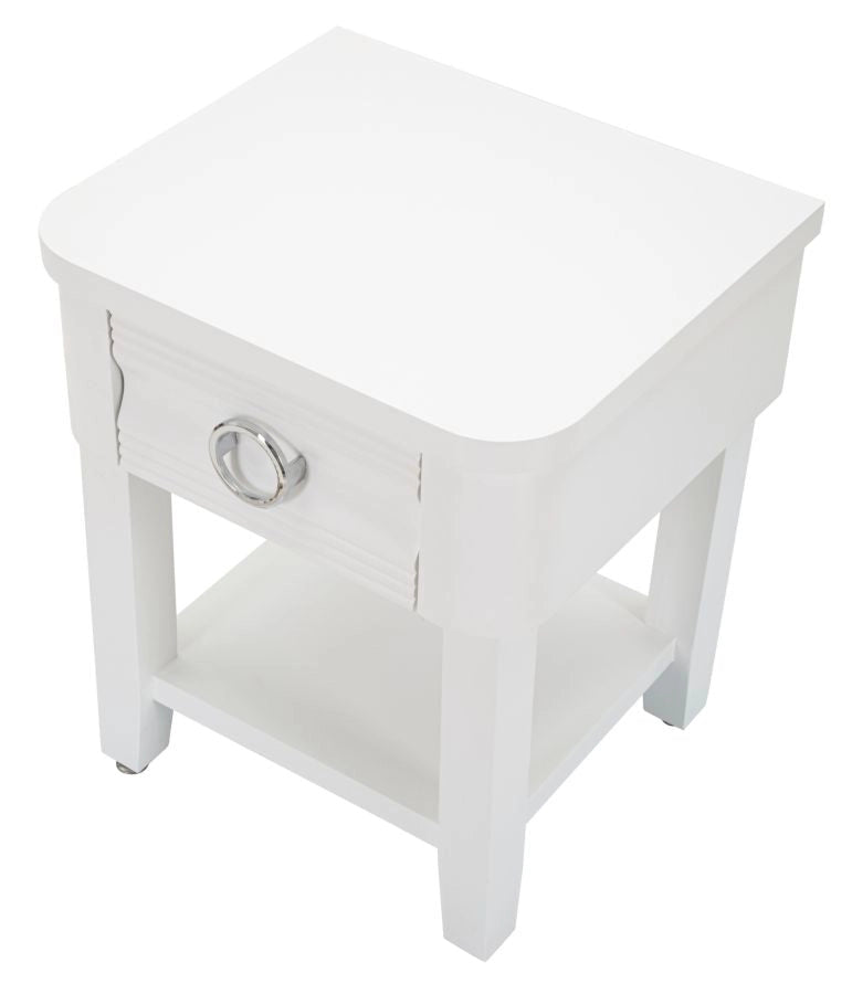 Comodino Shine 45x54x40 cm in Legno MDF e Metallo Bianco