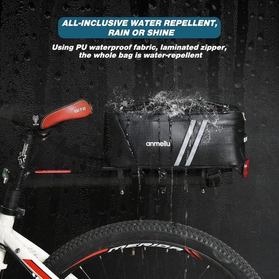 Borsa da bicicletta 8 litri - portabagagli posteriore - protezione da pioggia - impermeabile e riflettente - nero