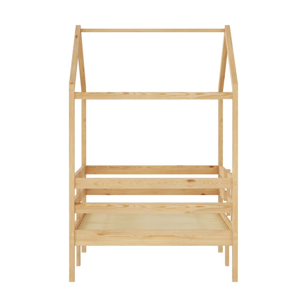 Letto a casetta per bambini 90x200 cm in legno massello di pino, per maschietti e femminucce, con tetto a forma di casetta, protezione anticaduta su t