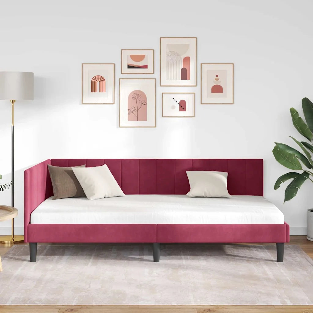Cornice del letto ad angolo Rosso Vino 90 cm x 190 cm Velluto 42016342