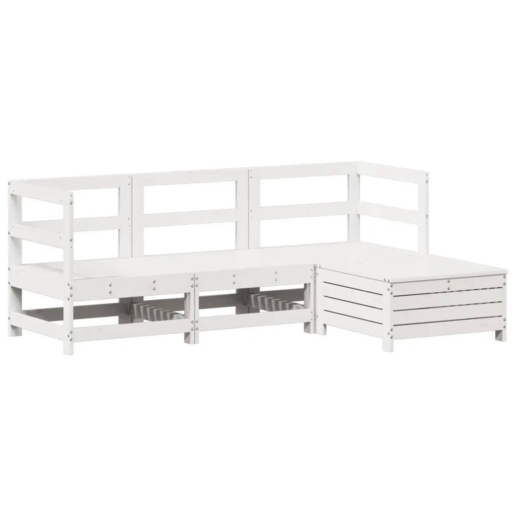 Set Salotto da Giardino 4 pz | Set di Mobili da Esterno Bianco in Legno Massello di Pino