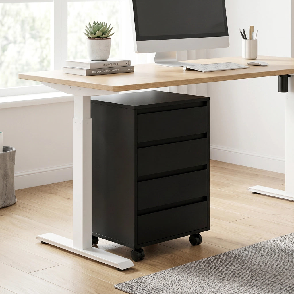 Scrivania con cassetti e ruote ¨C Minimal ¨C Legno, nero