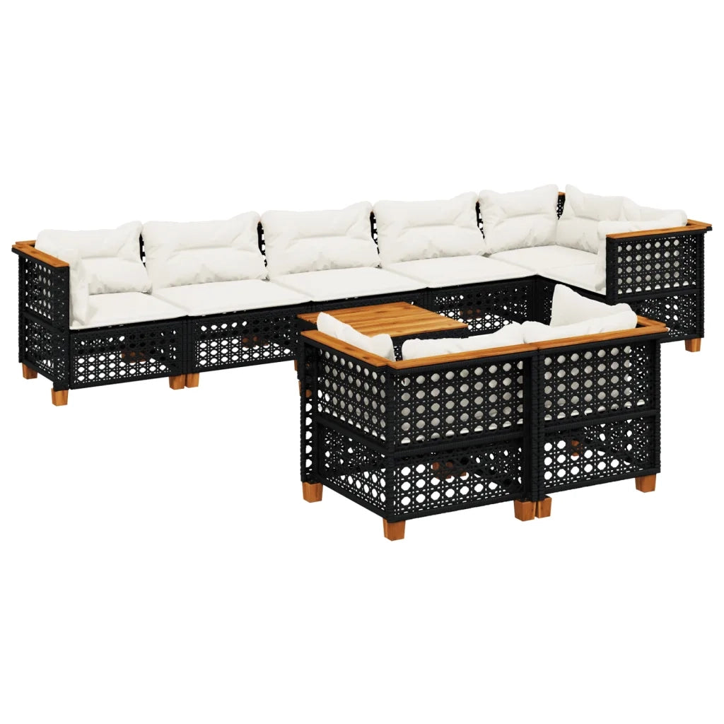 Set Divani da Giardino 9 pz con Cuscini Nero in Polyrattan 3261896