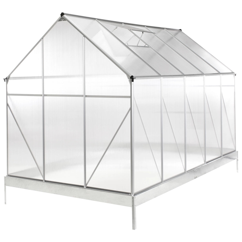 Grande serra da giardino in policarbonato con struttura in alluminio Porte scorrevoli walk-in Protezione UV Argento