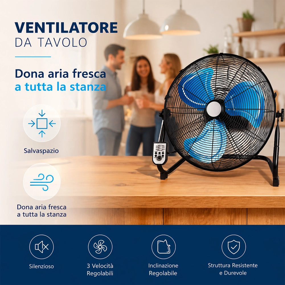 Ventilatore da Terra Pale 51 cm Telecomando Silenzioso Inclinazione Regolabile