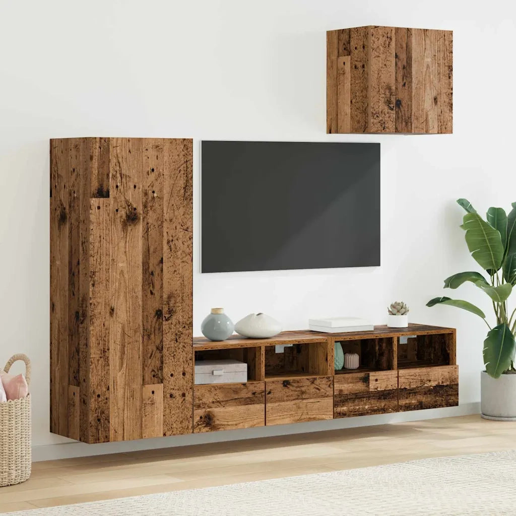 Mobile per TV a Muro 4 pz-Set di 4 Credenza per TV sospesa Legno vecchio Legno multistrato 175982