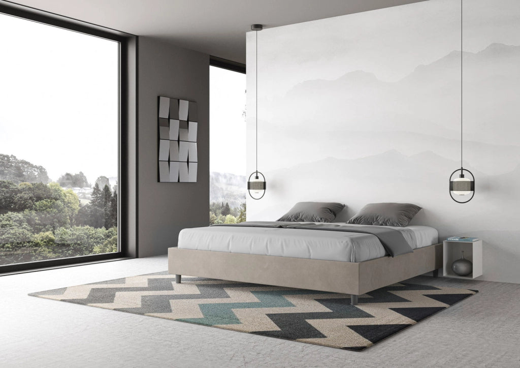 BS COM Letto con rete imbottito 180x210 microfibra sabbia
