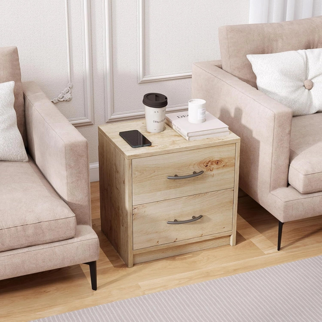 COSTWAY Comodino Camera da Letto con 2 Cassetti, Comodino Salvaspazio in Legno, Comodino Mobile da Letto con Kit Antiribaltamento, per Soggiorno e Studio, 38,5 x 28 x 39 cm (Naturale, 2 Cassetti)