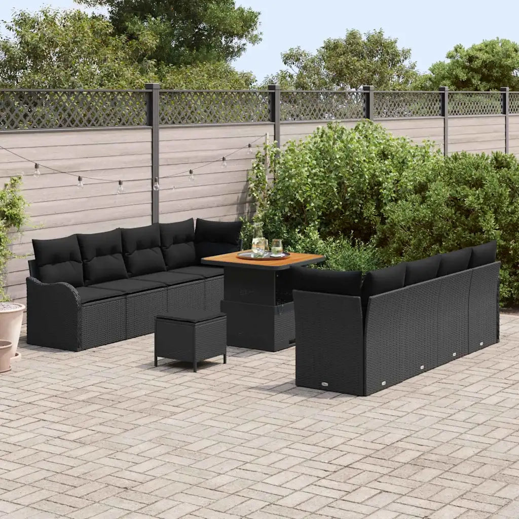 Set Divano da Giardino con cuscino 11 pcs Nero 3364184