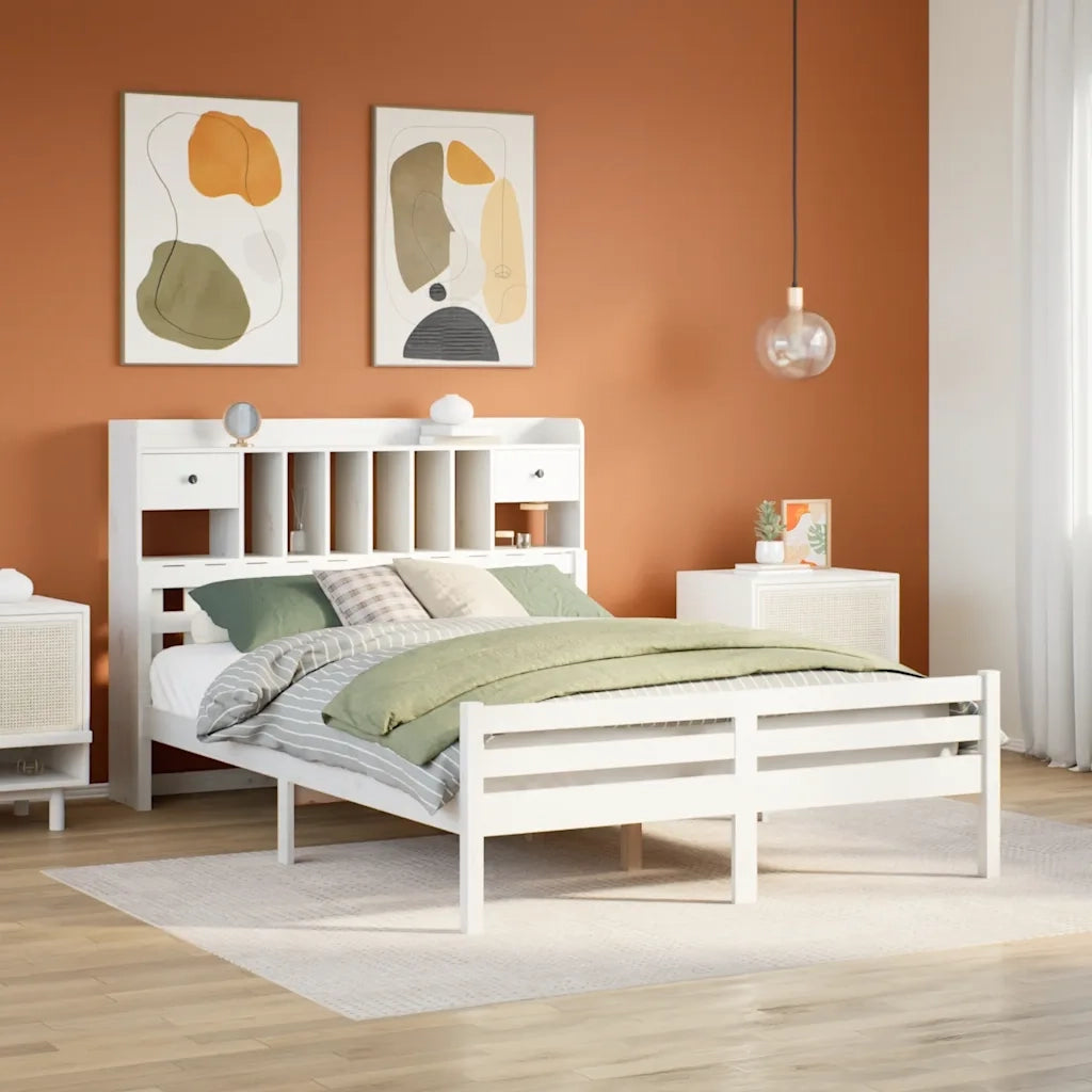 Letto Libreria senza Materasso Bianco 150x200 cm Legno di Pino 3322266