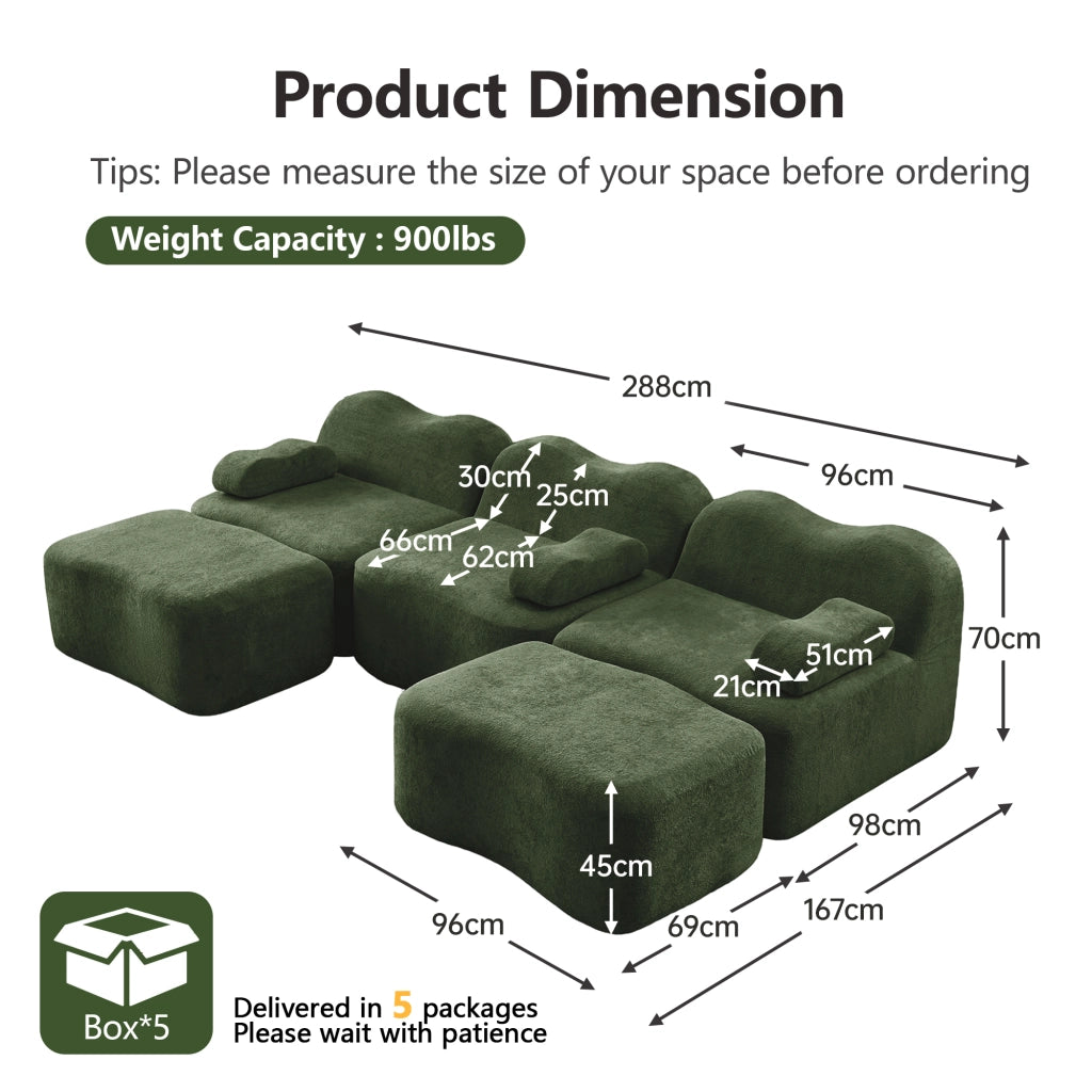 Divano Modulare 3 Posti U con Ottomans ¨C MINIMAL ¨C Verde, Tessuto, Braccioli Mobili