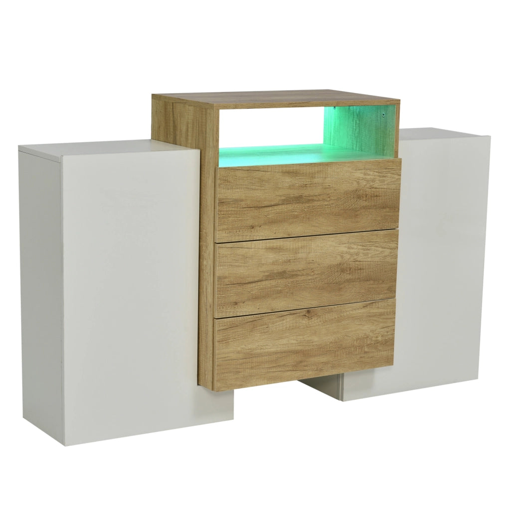 Credenza 140x30x77.5 cm con LED multicolore e 3 cassetti in MDF