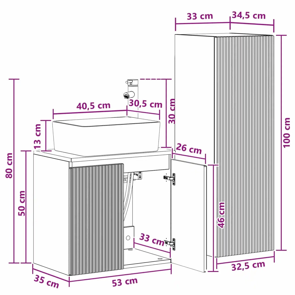 Set di mobili per il bagno 2 pz Rovere Sonoma 3406125