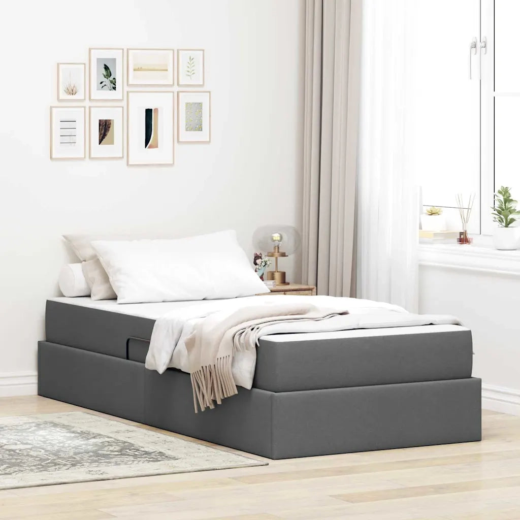Letto con contenitore e materasso Grigio scuro 100 x 200 cm