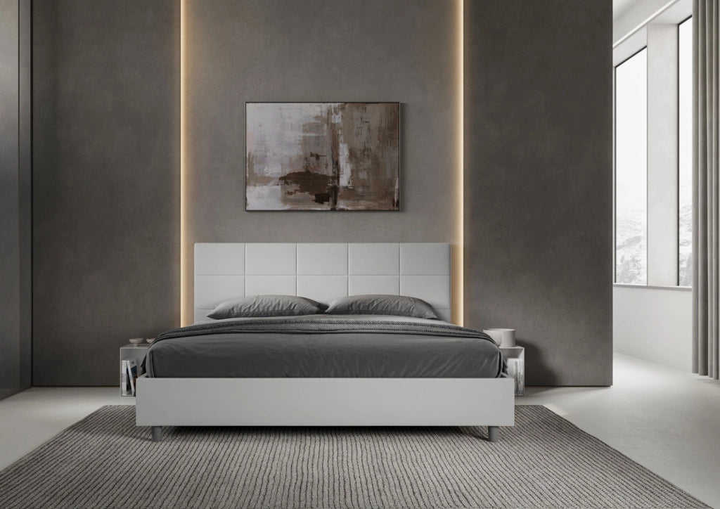 BS COM Letto matrimoniale king size contenitore imbottito 180x190 similpelle bianco