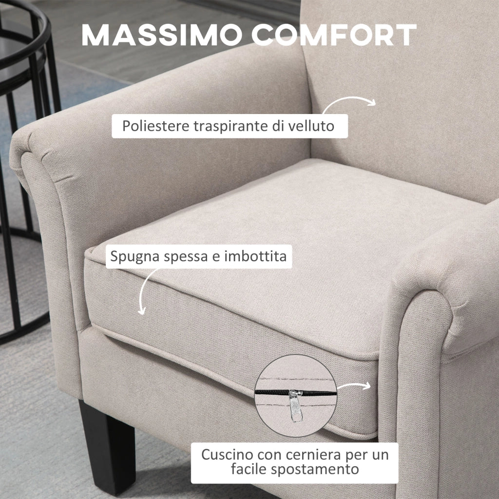 Poltrona con Braccioli Stile Nordico ¨C Xylo ¨C Legno Poliestere Grigio Marrone 79x78x87cm